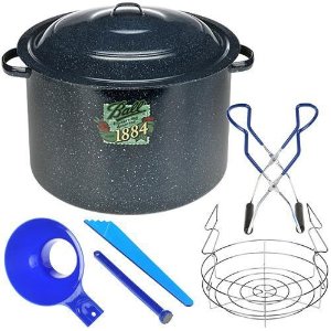 Ball Enamel Waterbath Canner, Including Chrome-Plated Rack and 4-Piece Utensil Set